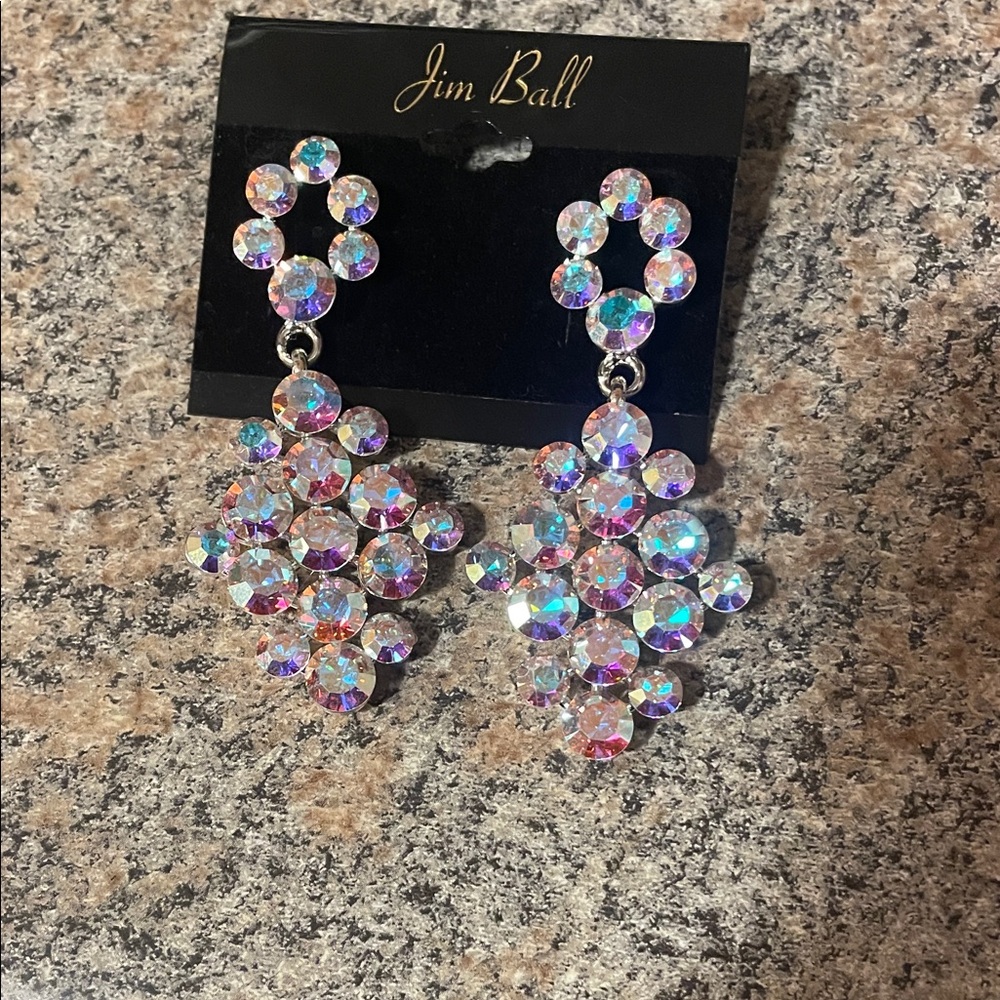 Jim Ball Iridescent Crystal Chandelier Earrings